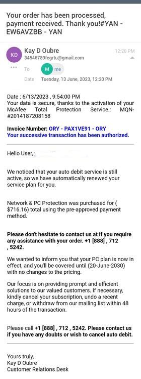 It is a scam of renewal of MaAfee of US149 (3 years) which end .